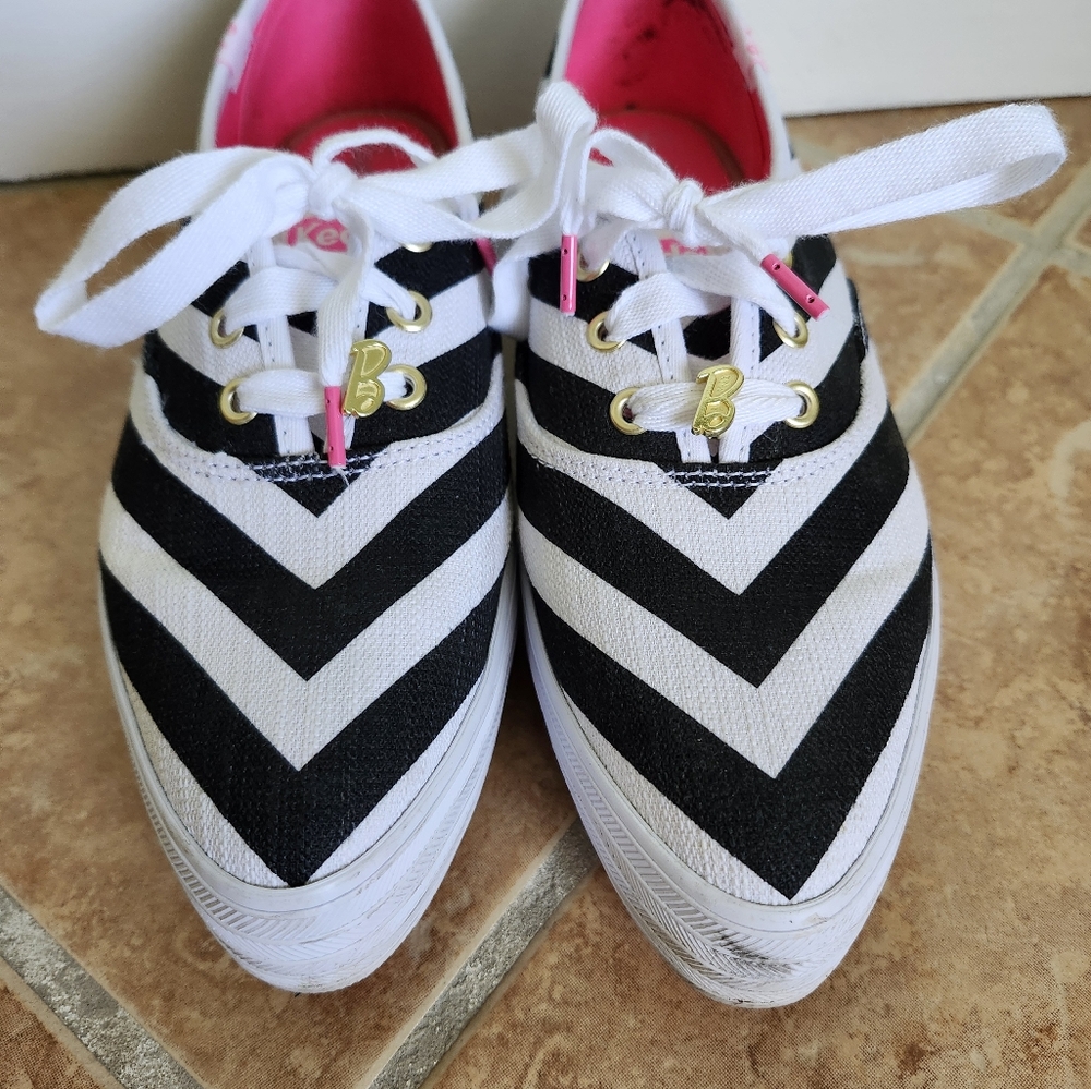 Keds X Barbie Black and White Chevron Platform Pointed Toe Sneakers